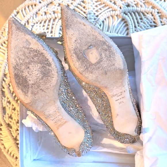 💯Jimmy Choo Rose Gold Crystal Covered Pointy Toe Pumps Crystal Cinderella pumps - Picture 9 of 12